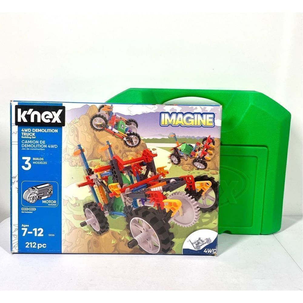 Kinex K’NEX 4WD Demolition Truck Building Set Ages 7-12 Motor 90s Storage Box
